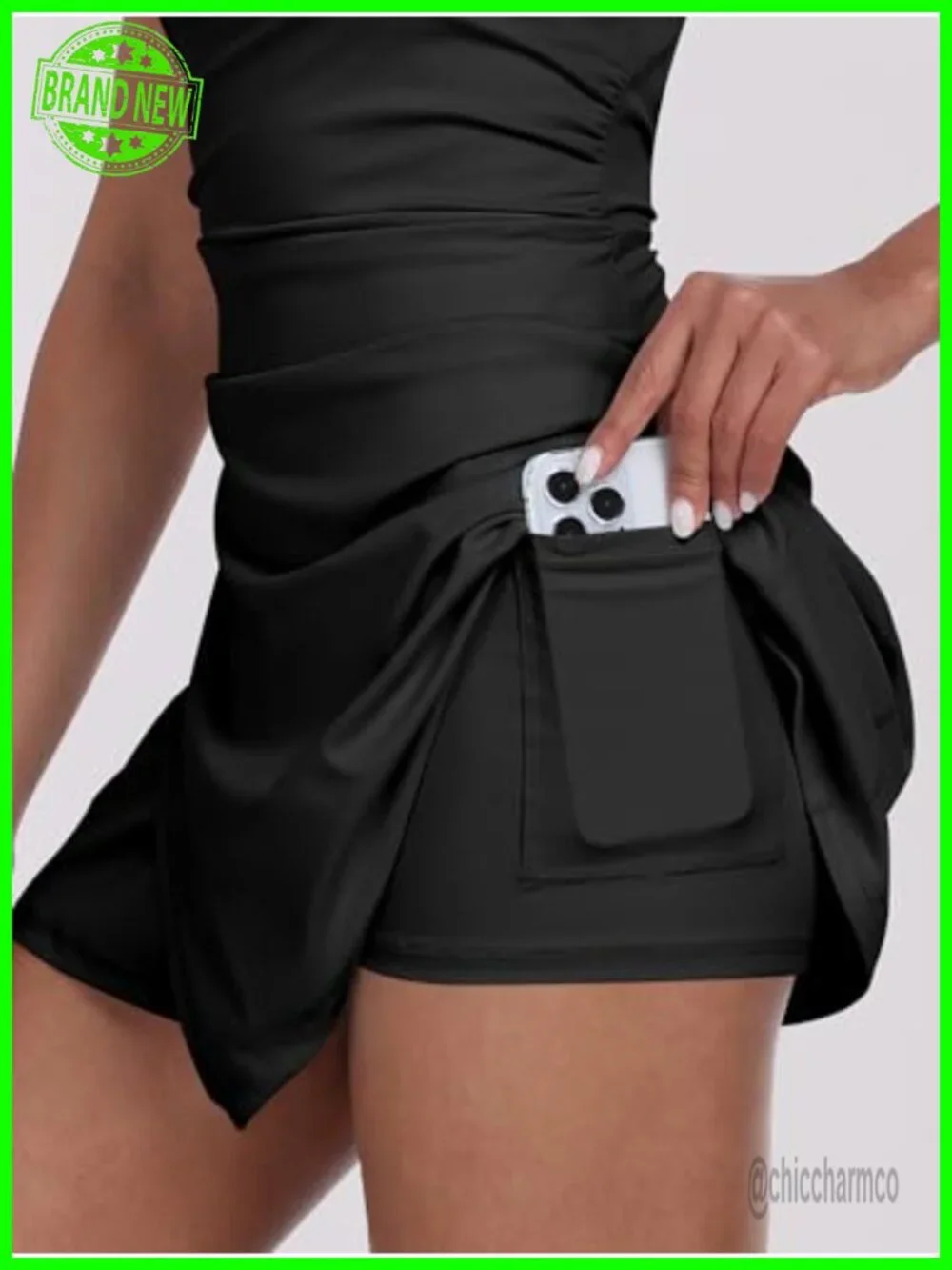 Womens Tennis Dress with Built-in Shorts Square Neck Sleeveless Skort Dress for
